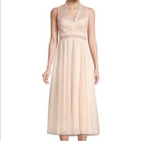 Sandro Cassy Ruffle Trim Embroidered Midi Dress - Picture 2 of 3